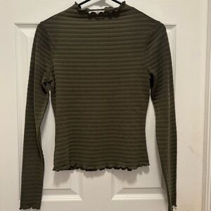 Planet Gold Dark Olive Ribbed Long Sleeve Top